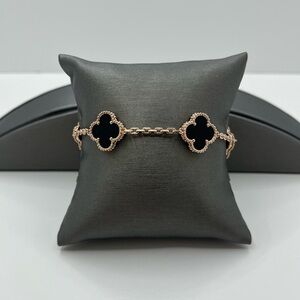 Clover Bracelet Onyx Rose Gold Plated